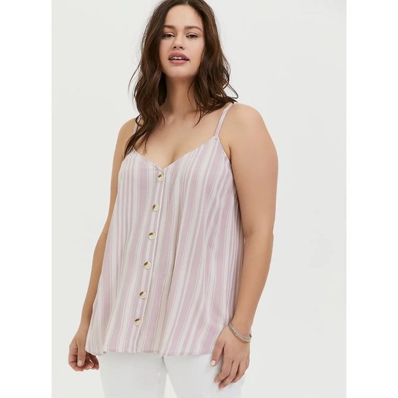 Torrid SZ 0 MAUVE PINK STRIPE BUTTON FRONT CAMI - Picture 1 of 6